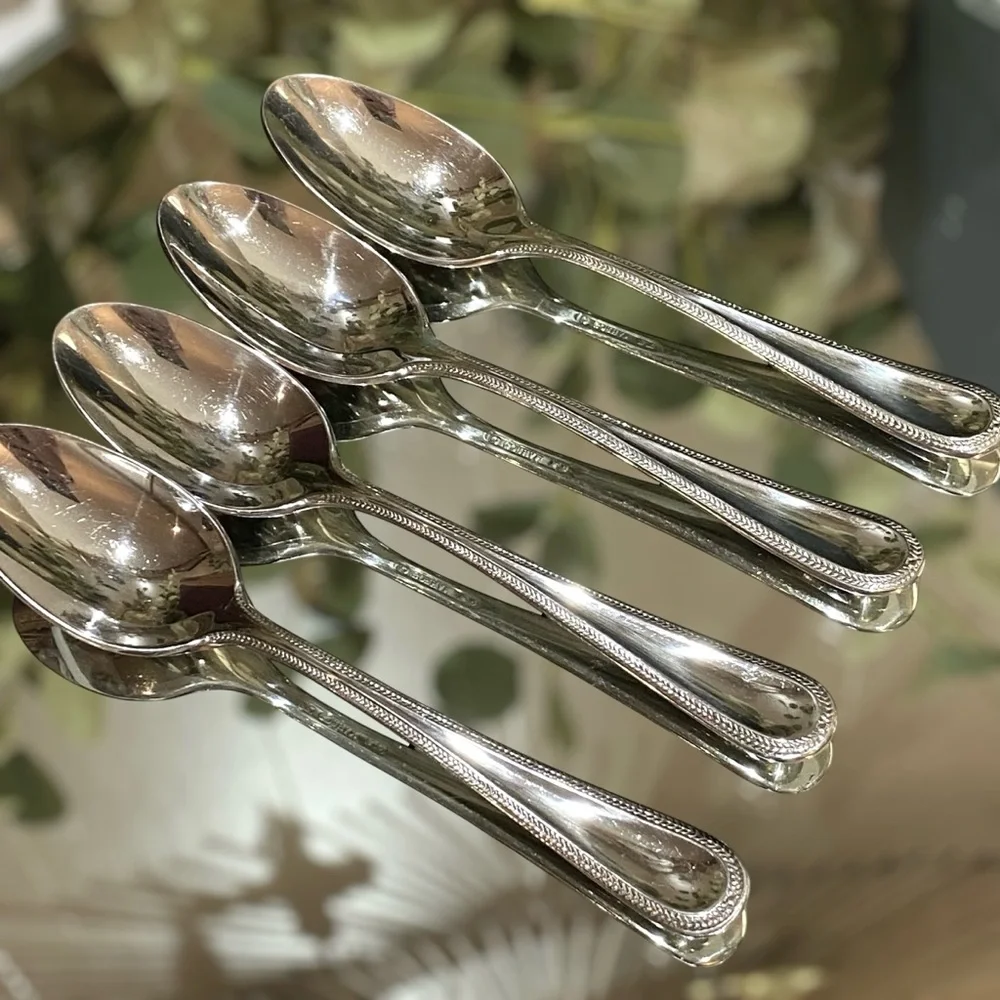 Gorham Braid Set 4 Spoons Glossy 18/10 Stainless Flatware Silverware Teaspoons